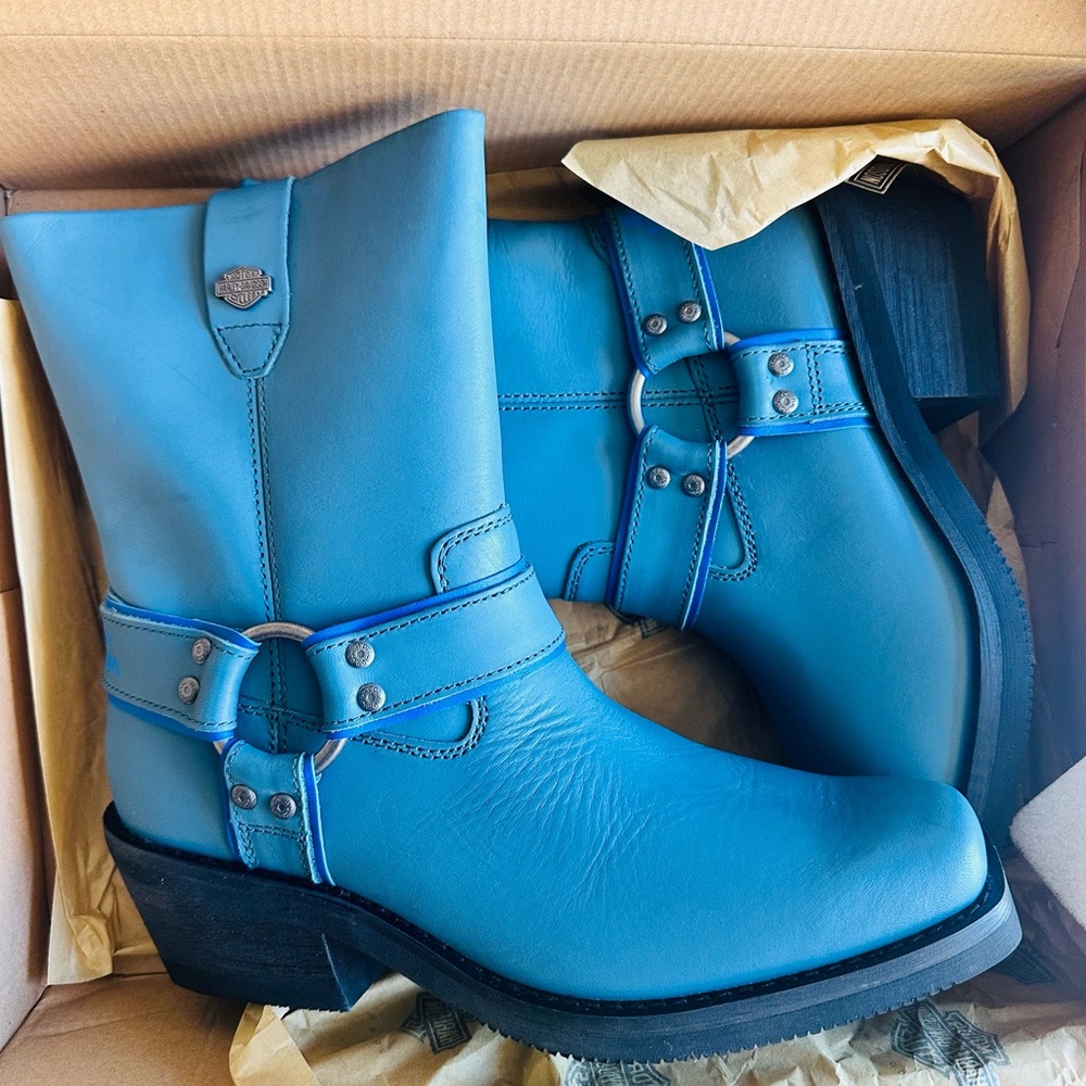 Blue Leather Ankle Boots